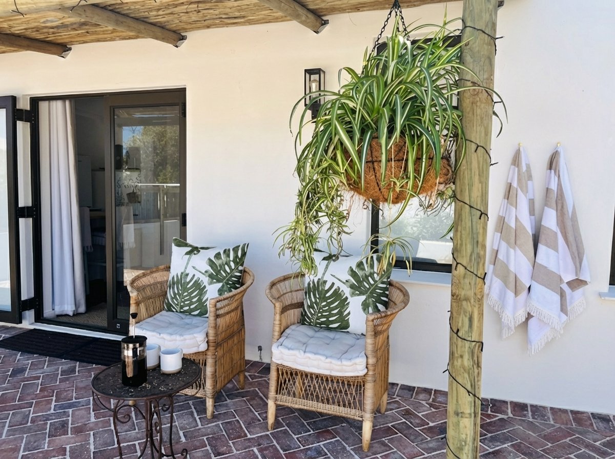 Sun-backed outdoor seating with sun loungers